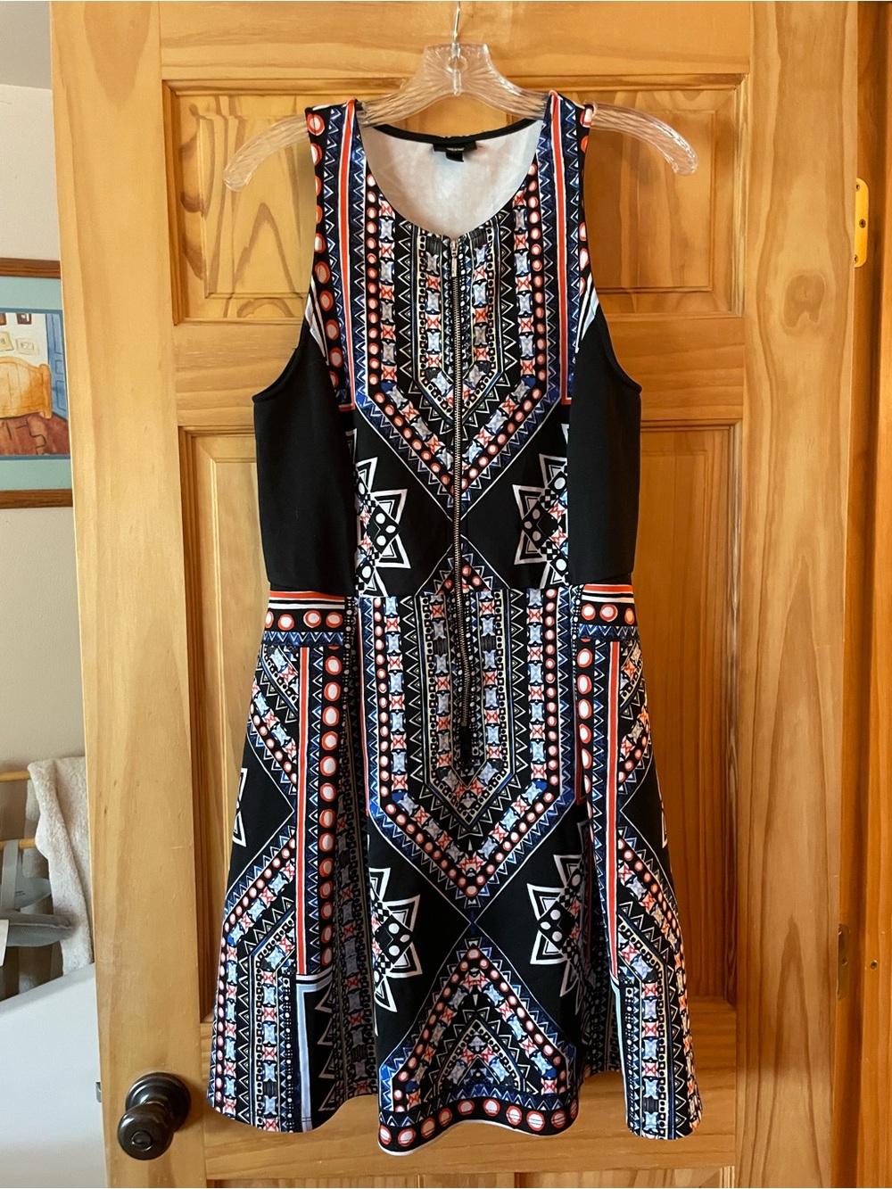 Mossimo Supply Co. Black Midi Dress with Blue and Orange Geometric Print